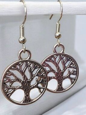 Silver Plated Tree of Life Earrings New